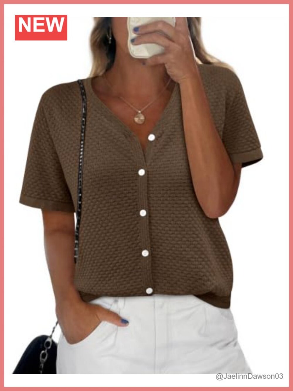 Women's Crochet Knit Short Sleeve V-Neck Button Cardigan Sweater